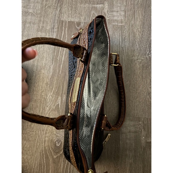 Amanda Brown Satchel Handbag‎ Croc Embossed Top Handle Designer Purse - Picture 4 of 4